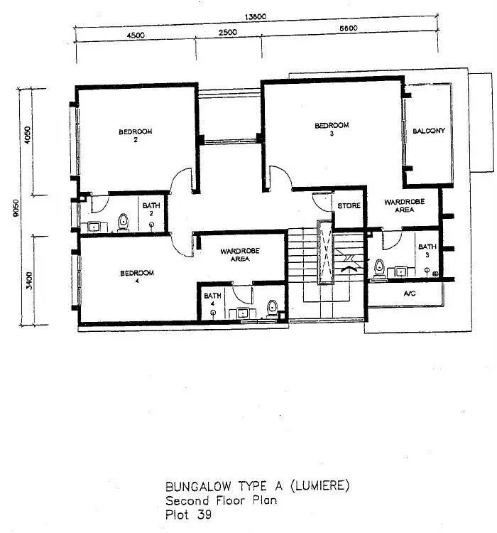 Second floor plan with three en-suite bedrooms, Lumiere bungalow Plot 39, The Enclave, Ipoh