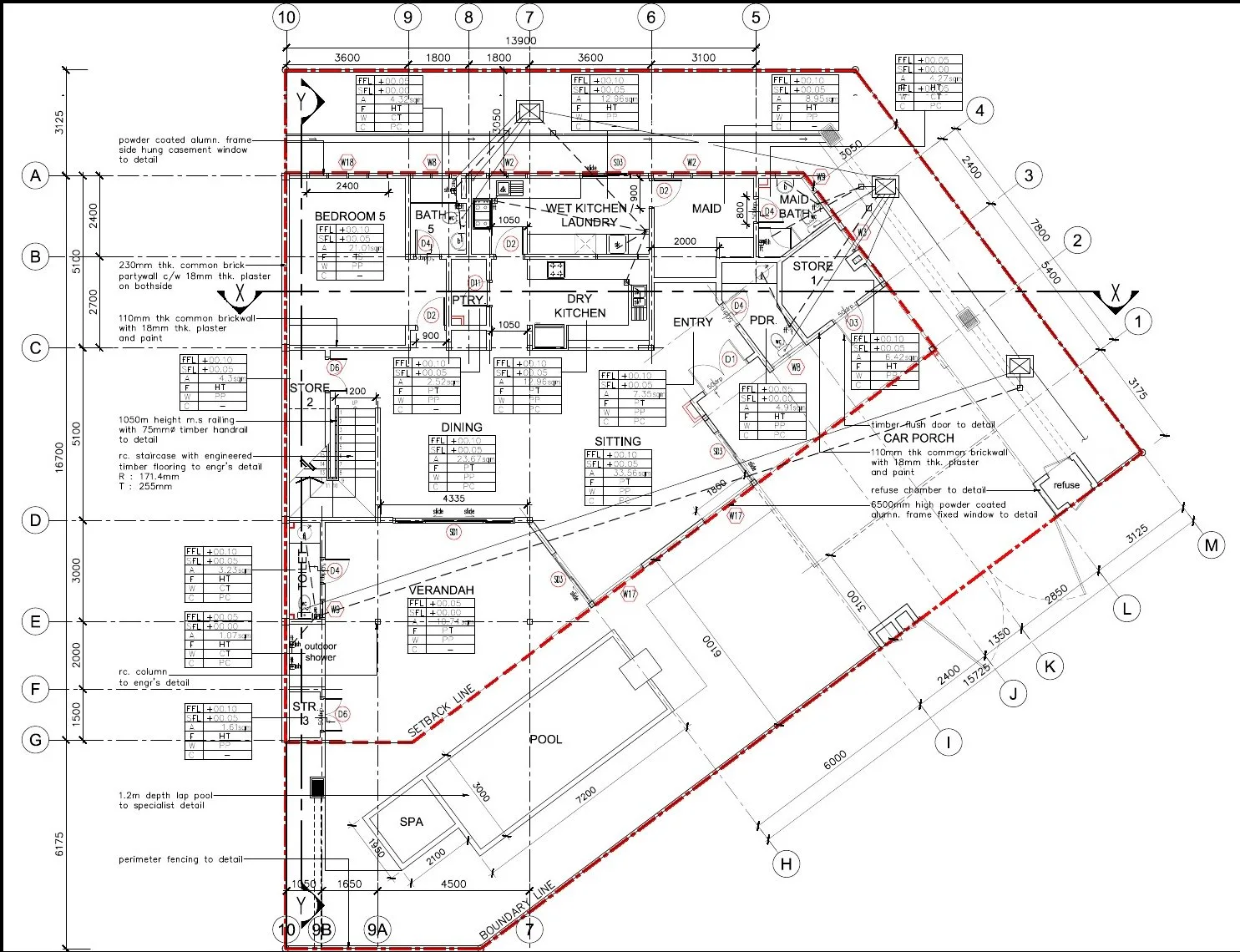 Ground floor plan of the Stellar Type RB-3 semi-detached house with lap pool and spa, Plot 81, The Enclave, Ipoh