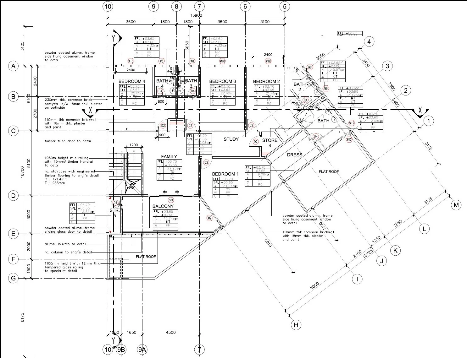 First floor plan with four bedrooms and study, Stellar Type RB-3 semi-D, The Enclave, Ipoh