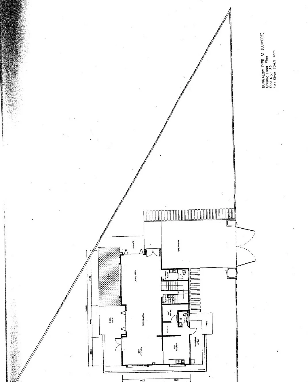 Ground floor and lot plan of Plot 39 bungalow (734.9 sq m lot) with lap pool, The Enclave, Tiger Lane, Ipoh