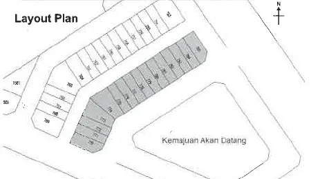 Layout plan of The Galleria showing 16 single-storey shop lots in one row beside a future development site, Waterfront City, Lahat, Ipoh, Perak