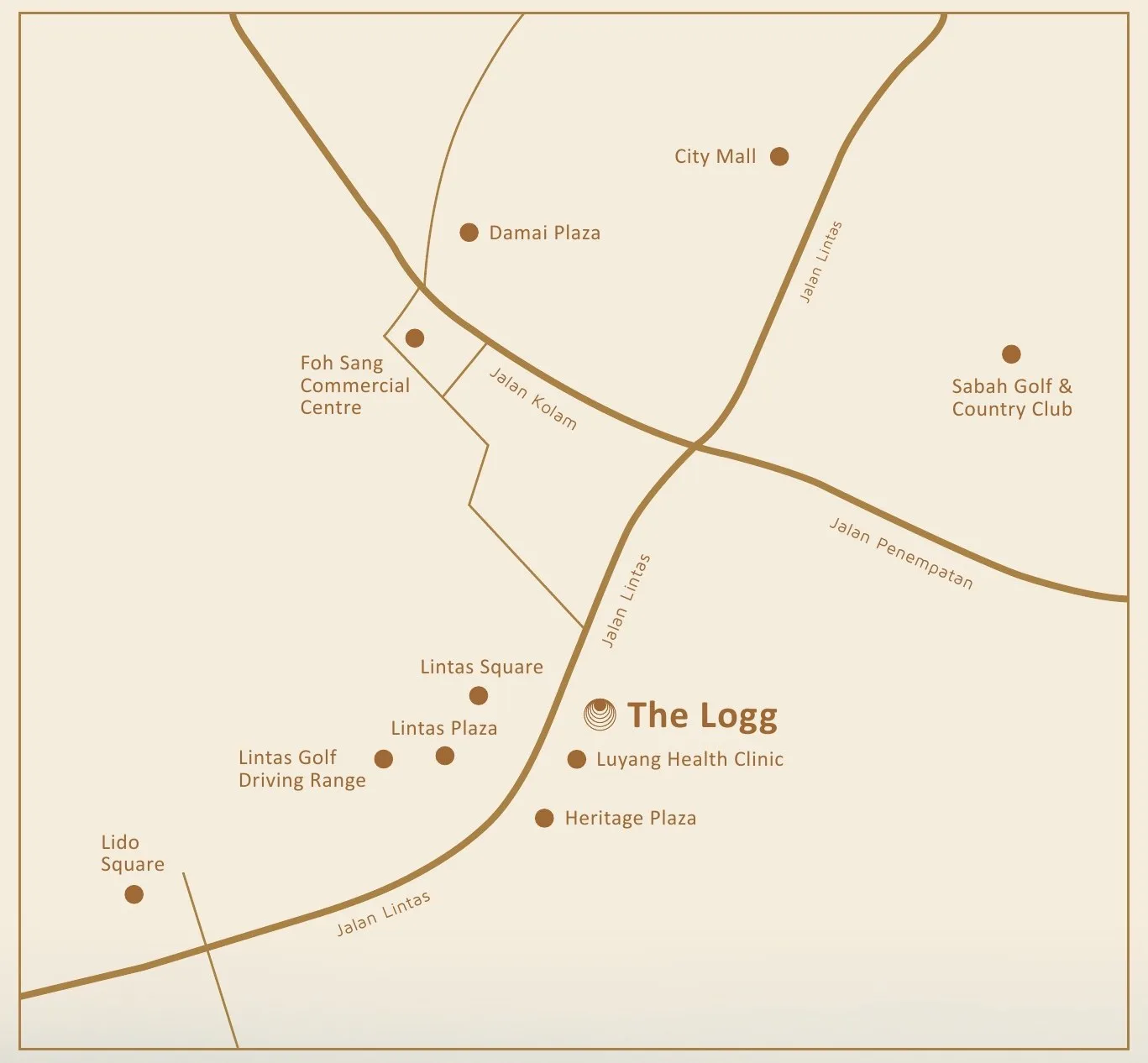 Location map of The Logg on Jalan Lintas beside the Luyang Health Clinic, from the developer’s brochure at The Logg Shorea Tower, Luyang, Kota Kinabalu, Sabah