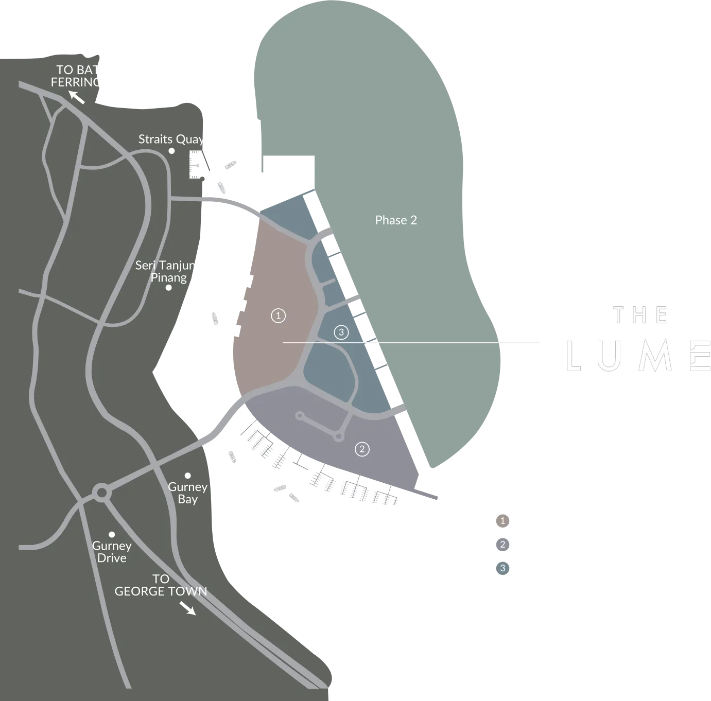 The Lume 位置图，标示 Andaman 各区，发展商公布，槟城 Andaman Island