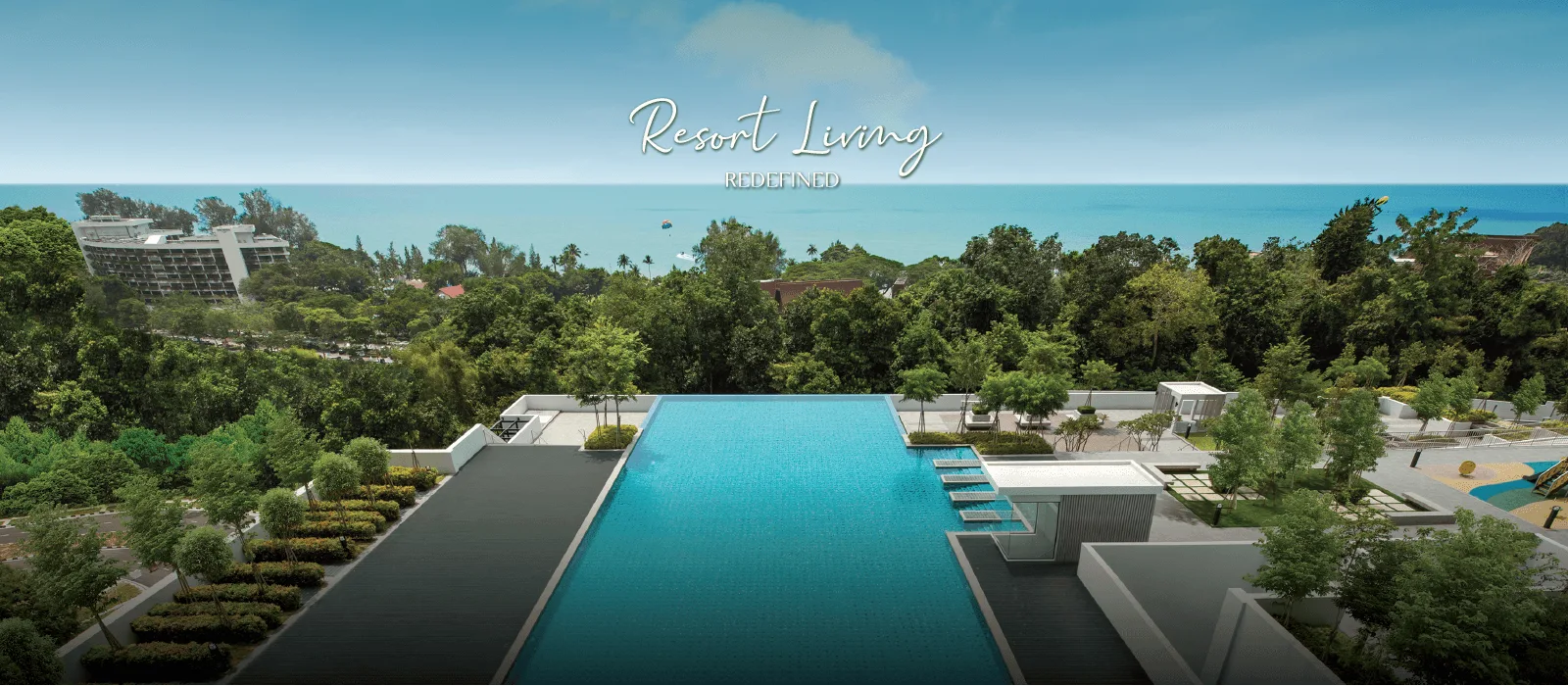 The Marin infinity pool on the facilities deck with the sea beyond, image from the developer's project page, Batu Ferringhi, Penang