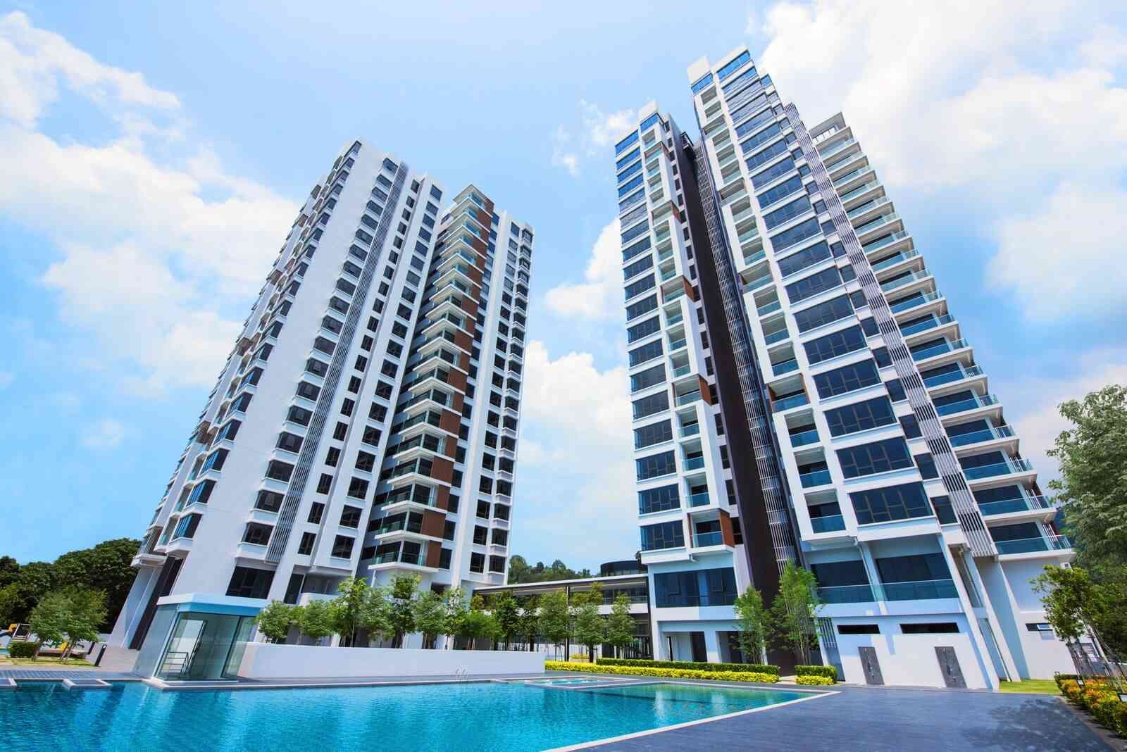 The Marin at Ferringhi, two residential towers behind the swimming pool, official image from the developer, Batu Ferringhi, Penang