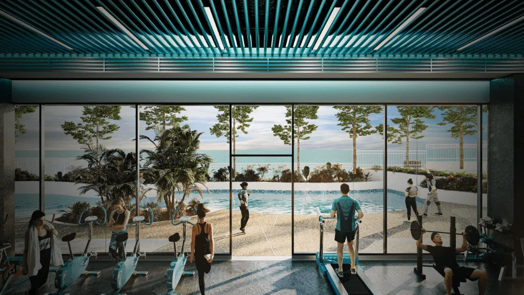 The Pier gymnasium looking out to the pool deck — artist's impression from the developer, Penang World City