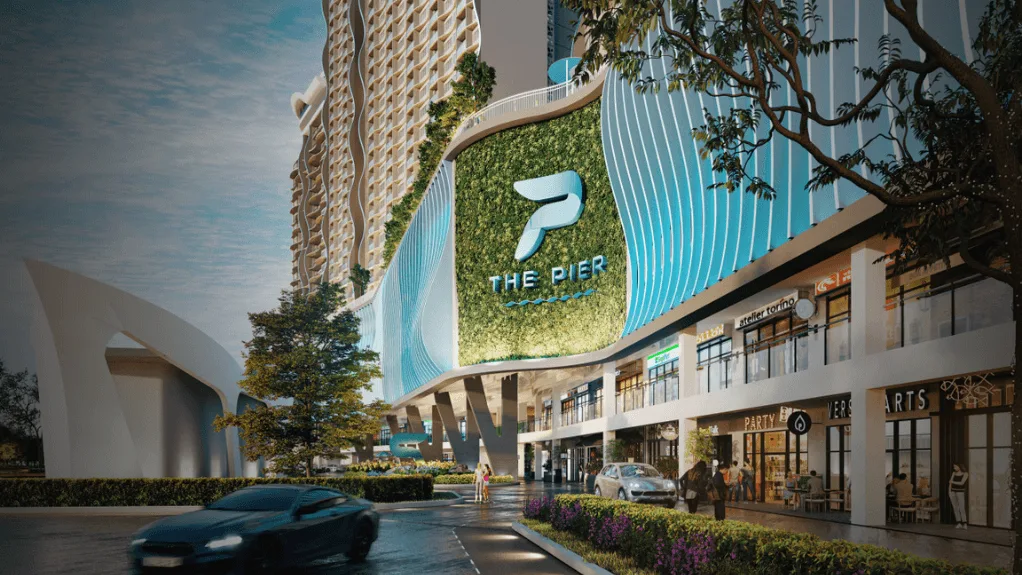 The Pier podium shop lots at street level — artist's impression from the developer, Penang World City