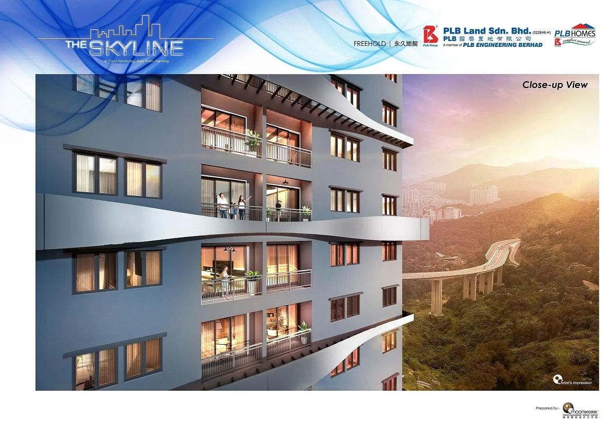 The Skyline 外墙与阳台近景效果图，PLB Land 公布，槟城亚依淡垄尾（Paya Terubong）