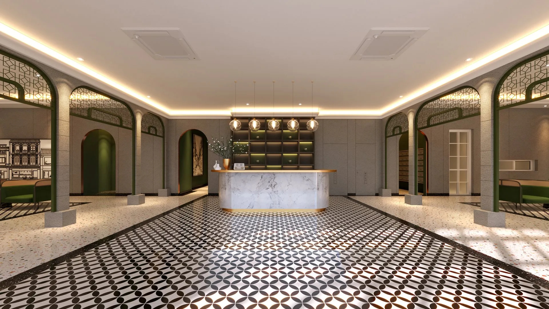 Concierge counter in the ground-floor lobby of The Stallionz, Ipoh