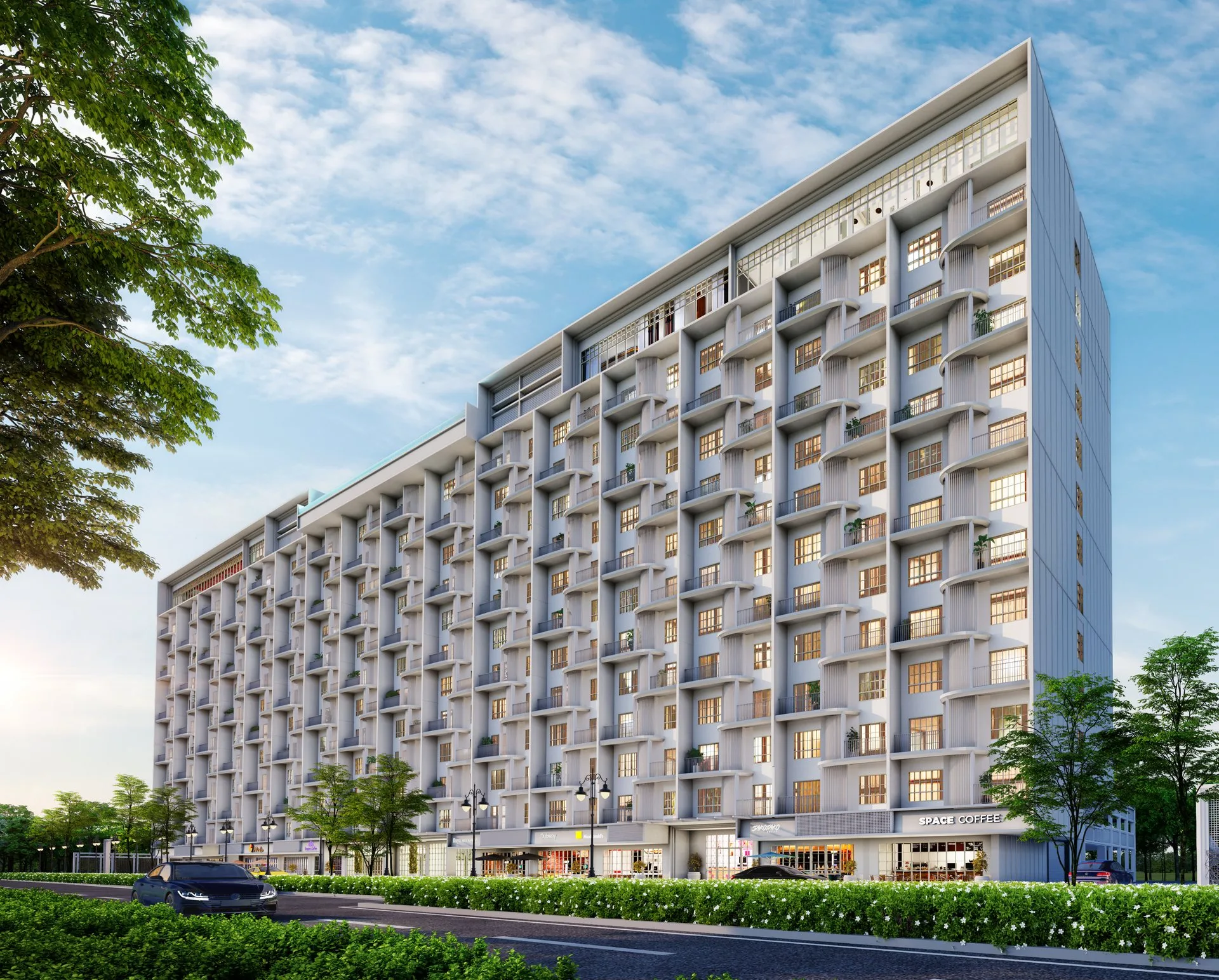 Street view of The Stallionz tower and landscaped frontage, Ipoh White Times Square, Ipoh