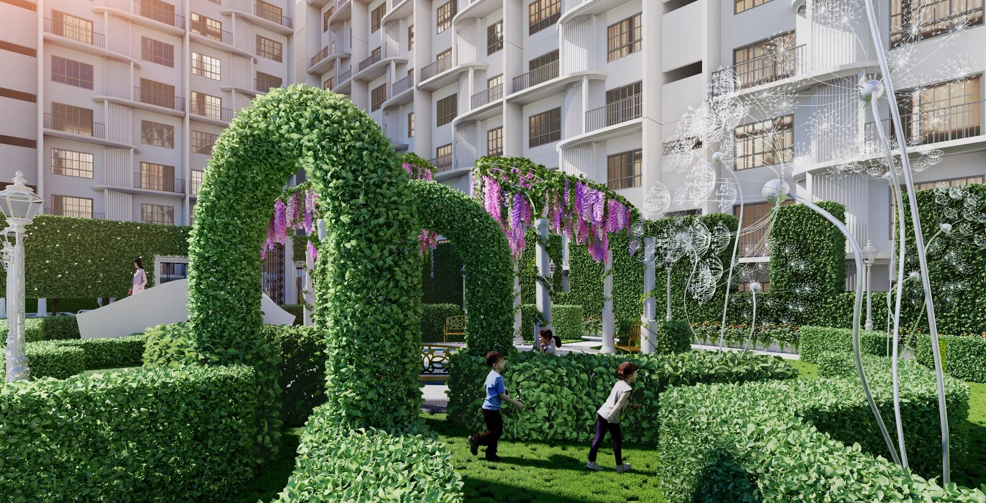 Maze Garden hedge arches on the level 2 podium, The Stallionz, Ipoh