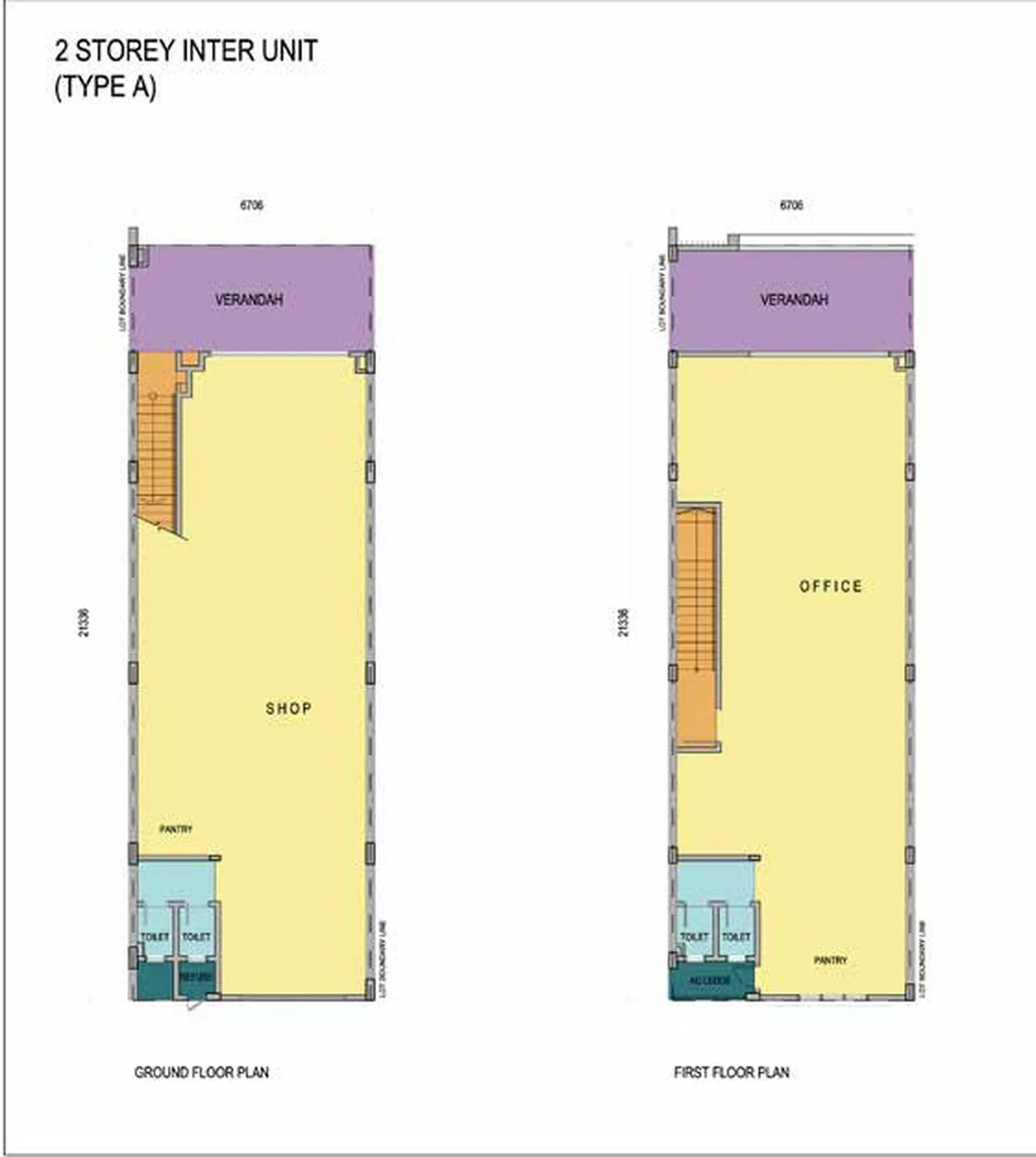 The Weld East Type A two-storey intermediate shop floor plan, ground and first floor at The Weld East Business Grant, Tawau, Sabah