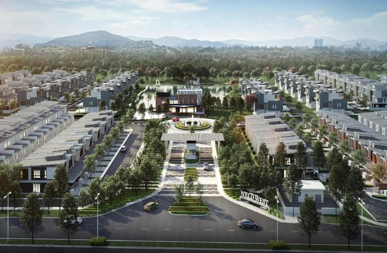 Artist’s impression of the entrance, guard house and roundabout, with the clubhouse and lake behind, from the developer’s brochure at The Weld, Jalan Sin Onn, Tawau, Sabah