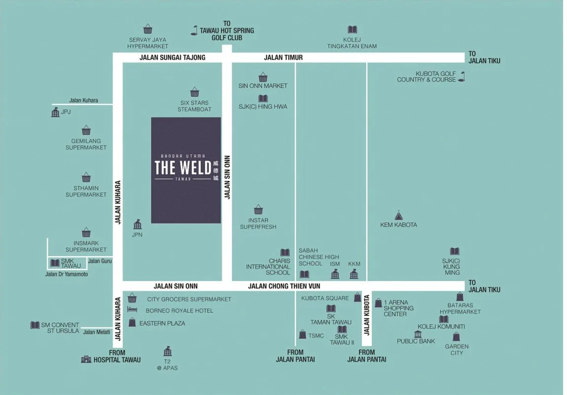 Location map — The Weld between Jalan Kuhara and Jalan Sin Onn, Tawau, from the developer’s brochure at The Weld, Jalan Sin Onn, Tawau, Sabah
