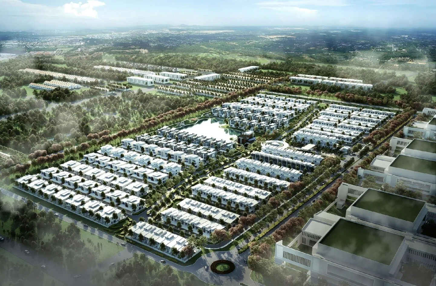 Artist’s impression — aerial view of Weld West Residence with the lake at its centre, from the developer’s brochure at The Weld, Jalan Sin Onn, Tawau, Sabah