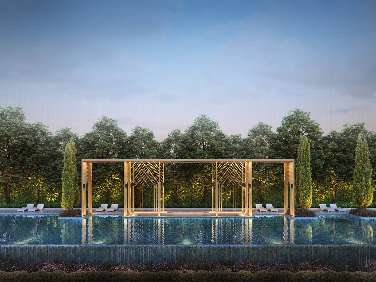 N-Pool swimming pool pavilion render at Trinity Nordic by Olympic Builders, Taman Bukit Serdang, Petaling, Seri Kembangan, Selangor