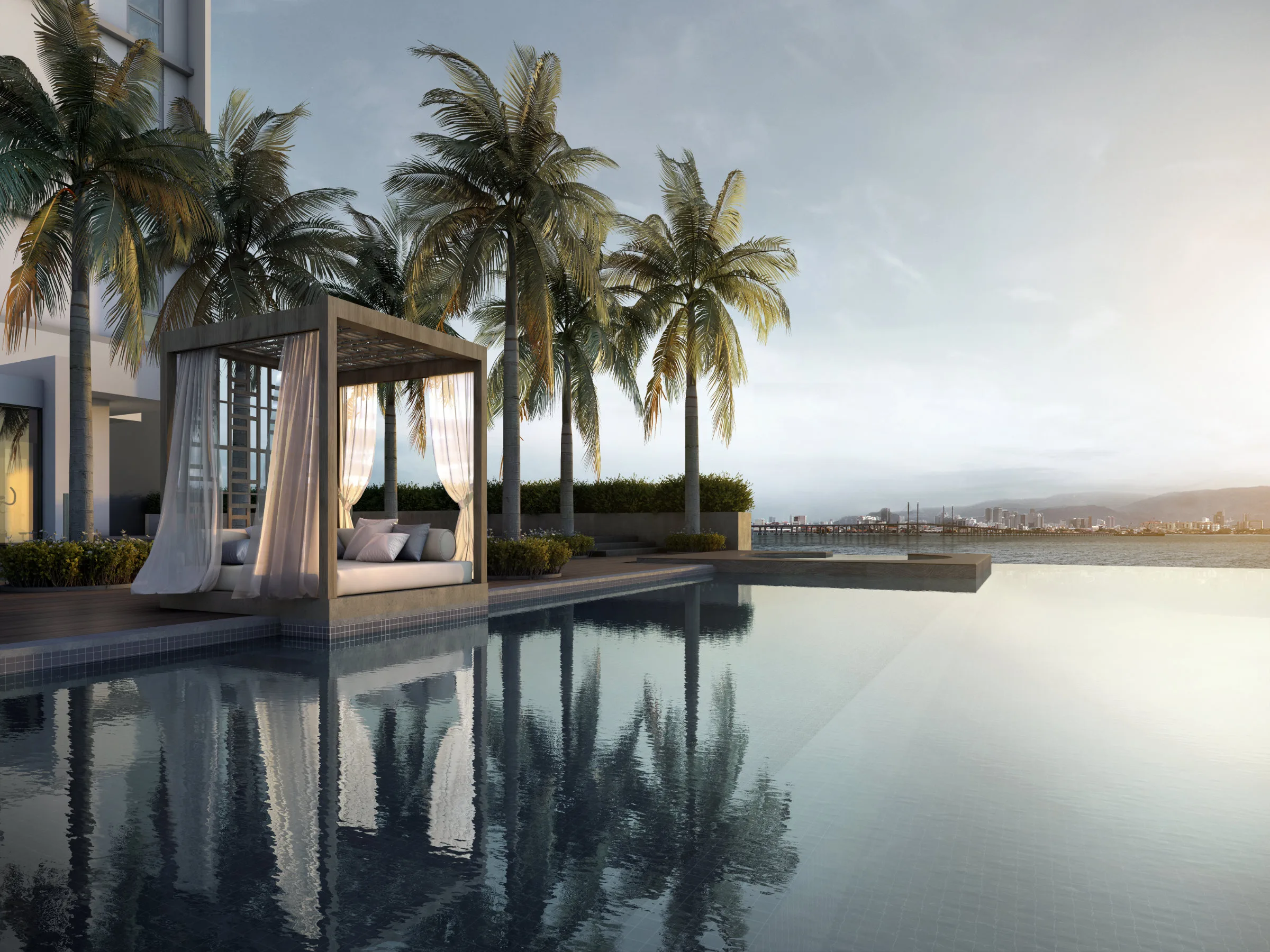 Triuni Residences concept view of a poolside cabana — artist's impression from the developer, Batu Uban, Penang