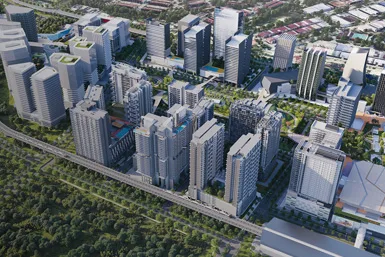 Aerial render at Tujuh Residences by Kwasa Sentral Sdn Bhd, Kwasa Damansara City Centre, Petaling, Shah Alam, Selangor