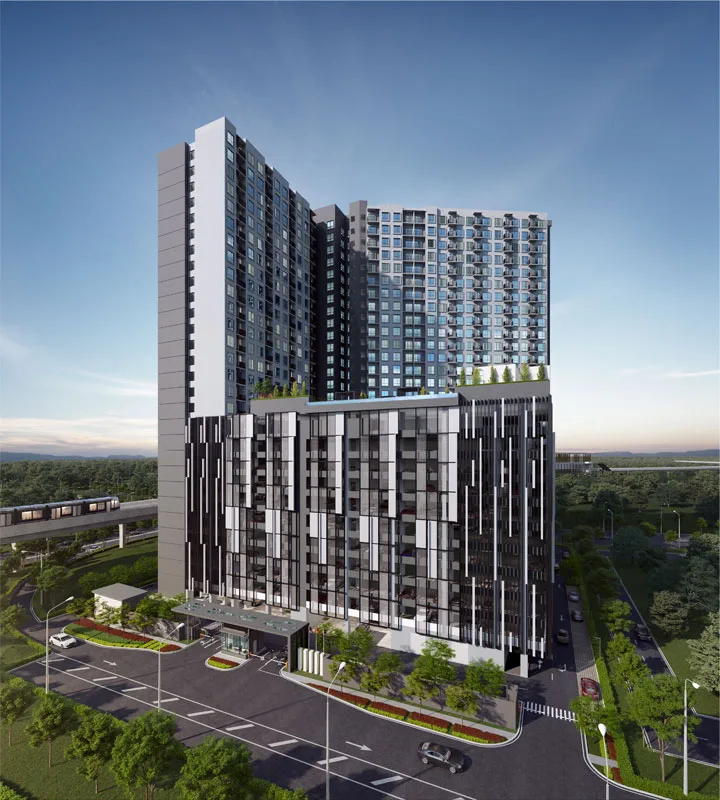 Tower facade render at Tujuh Residences by Kwasa Sentral Sdn Bhd, Kwasa Damansara City Centre, Petaling, Shah Alam, Selangor