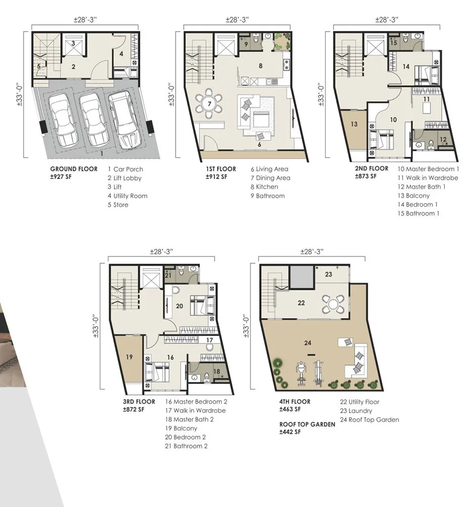 UL Residence Type A floor plan, ground floor to roof-top garden, Air Itam, Penang — developer's drawing