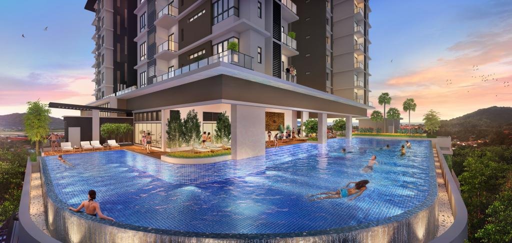 Valencia Residence swimming pool deck, artist's impression from the developer Aman Setia Group, Teluk Kumbar, Penang