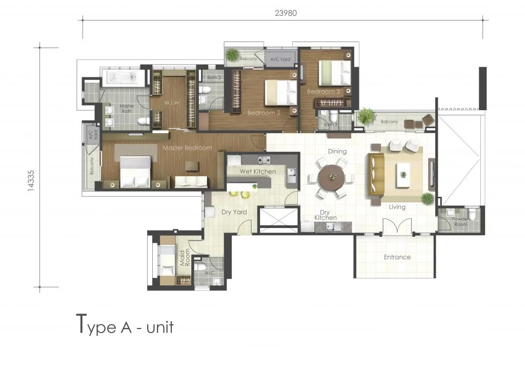 Valencia Residence Type A floor plan published by the developer, 2,110 sq ft, Teluk Kumbar, Penang