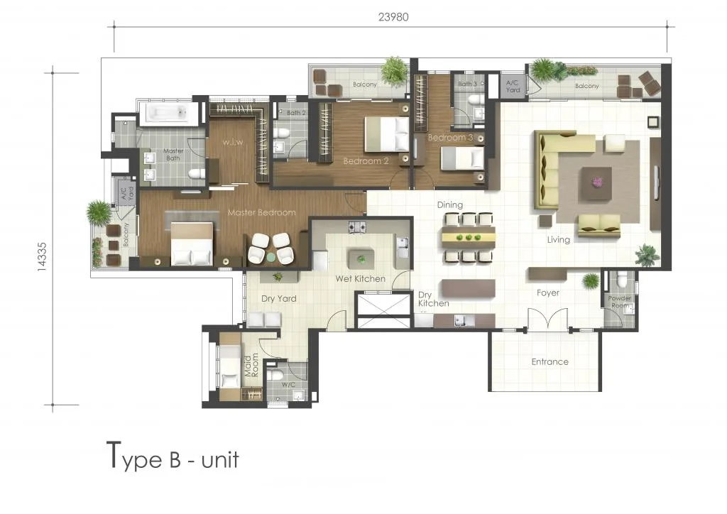 Valencia Residence Type B floor plan published by the developer, 2,670 sq ft, Teluk Kumbar, Penang