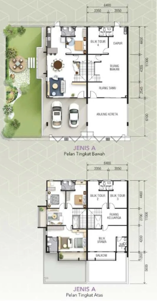 Vesta Garden Type A two-storey terrace floor plan, ground floor and first floor, Bukit Mertajam, Penang