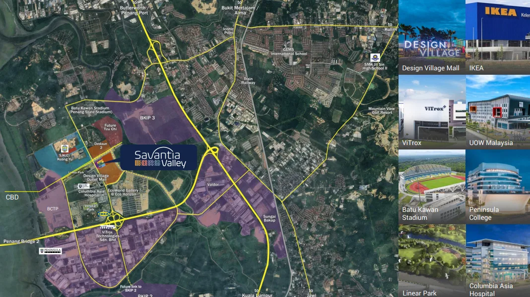 Savantia Valley and Vi Residence location map published by the developer, Batu Kawan, Penang