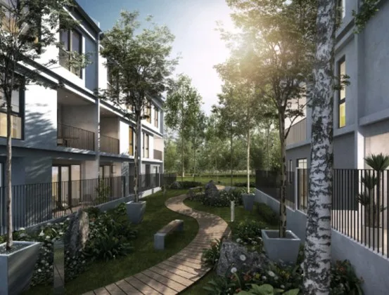 Vilaris Courtyard garden walk between two rows of homes, artist's impression, Batu Uban, Penang
