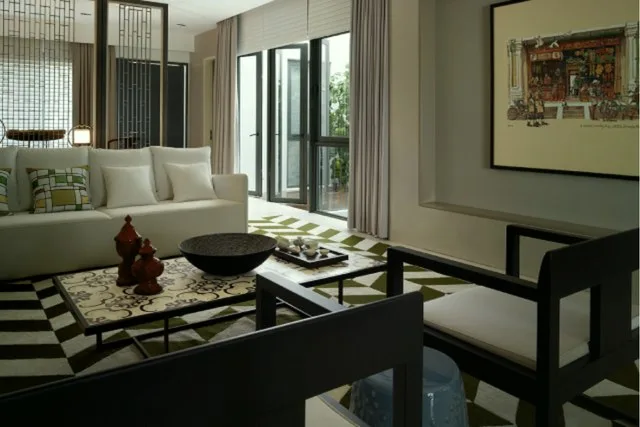 Vilaris Courtyard lounge with glazed doors opening to the courtyard, interior image from the developer, Batu Uban, Penang