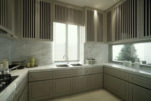 Vilaris Courtyard wet kitchen with stone worktops, interior image from the developer, Batu Uban, Penang