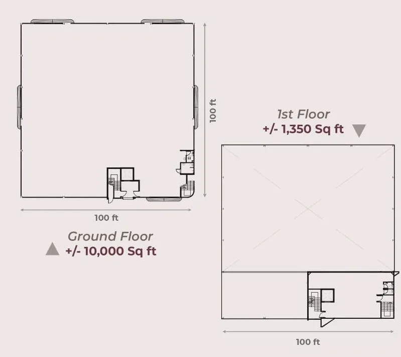 Villa Industrial Park Type D detached factory ground-floor and first-floor plan, 10,000 and 1,350 sq ft, Permatang Tinggi, Penang
