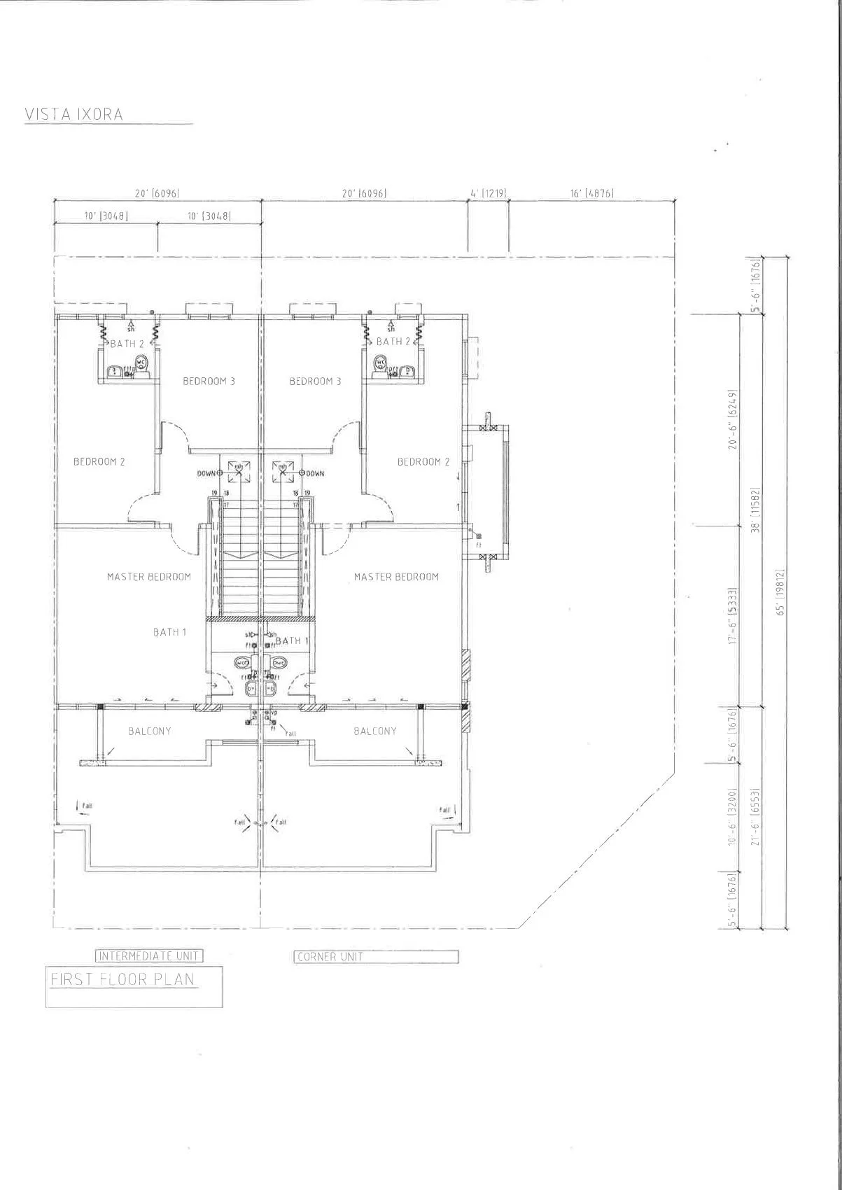 First floor plan of Vista Ixora intermediate and corner units, Lahat, Ipoh