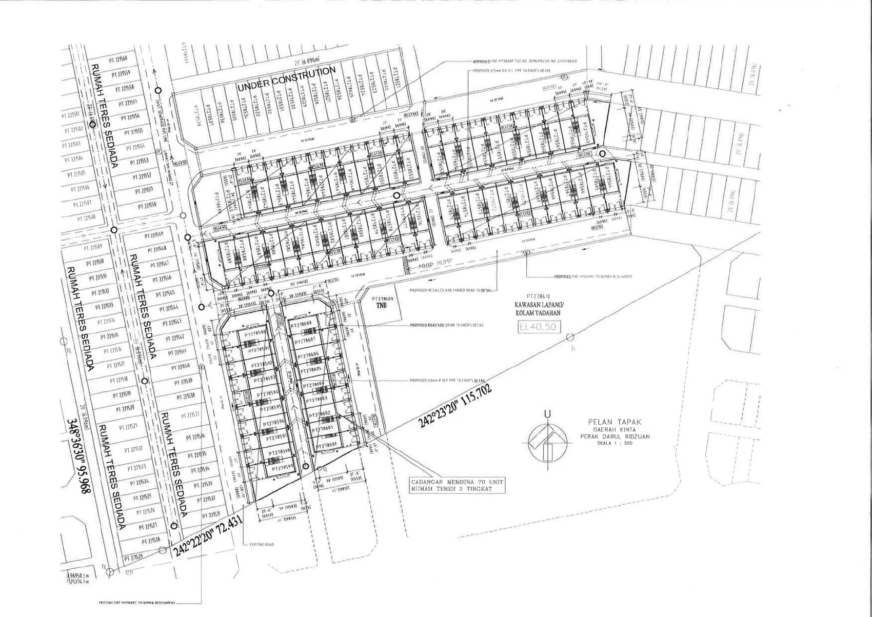 Site plan of Vista Ixora: 70 double-storey terraces in 6 blocks (PT 278539 to PT 278608), Lahat, Ipoh