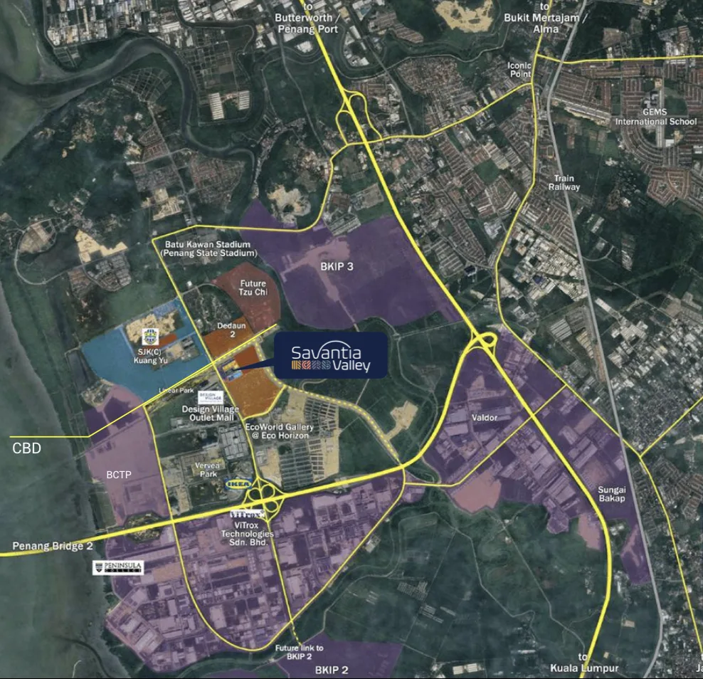 Savantia Valley location map shown on the Wisdom Boulevard project microsite, Batu Kawan, Penang
