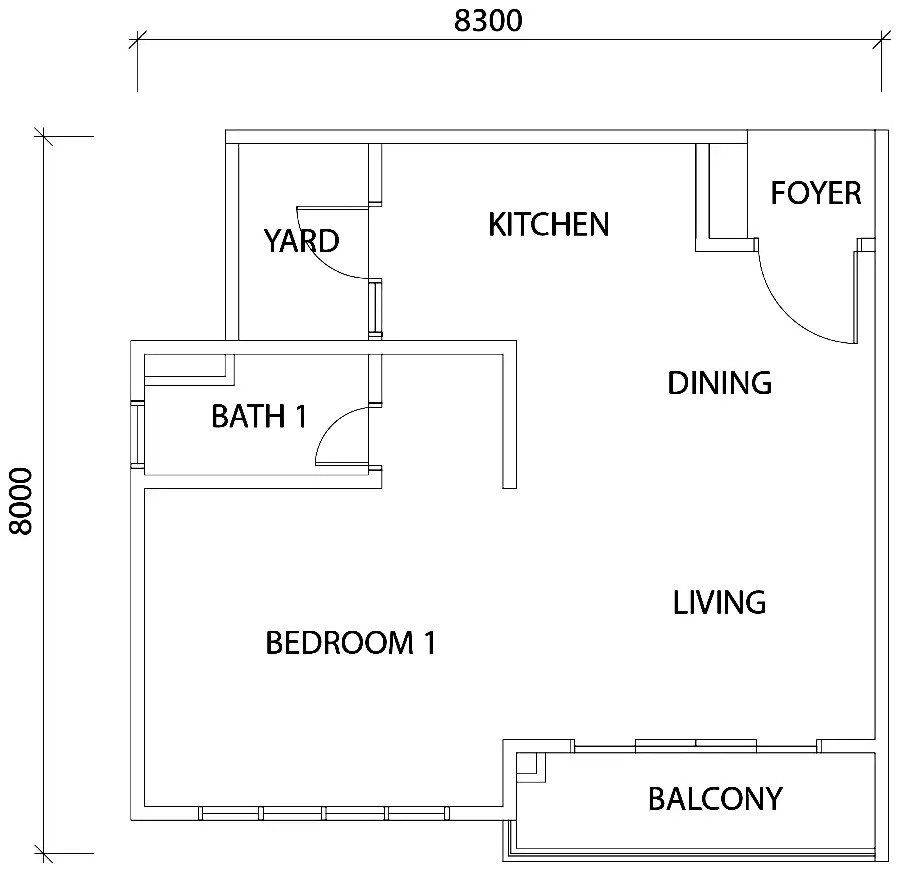 TriTower Residence @ Johor Bahru Sentral Type A official floor plan — 668 sq ft studio, 1 bath