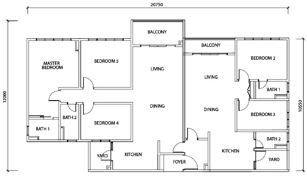 TriTower Residence @ Johor Bahru Sentral Type DK-BD official floor plan — 2,290 sq ft dual-key, 20,750 mm frontage