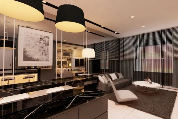 TriTower Residence @ Johor Bahru Sentral Type A living area · 668 sq ft studio